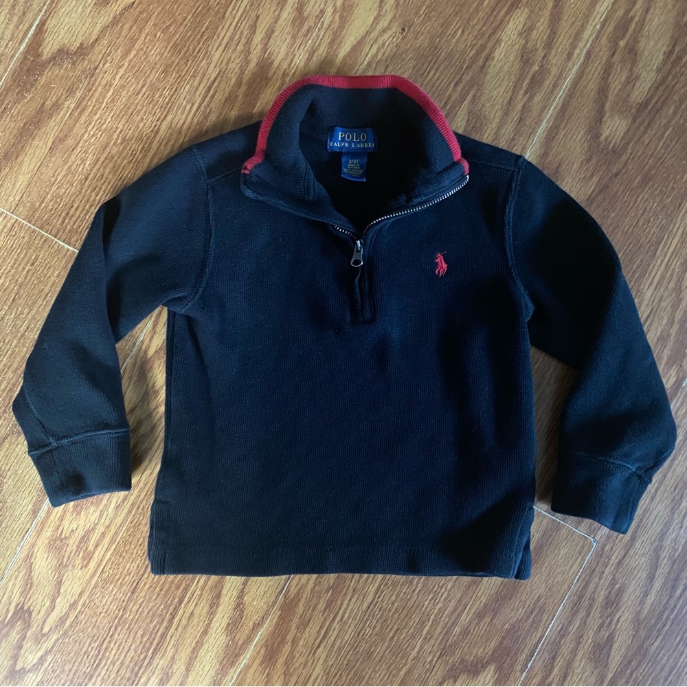 Polo by Ralph Lauren Kids Black Pullover Sweater with Red Trim 1/4 Zip